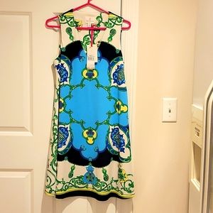 Julie Brown Shift Dress Navy/green Equestrian NWT Size S